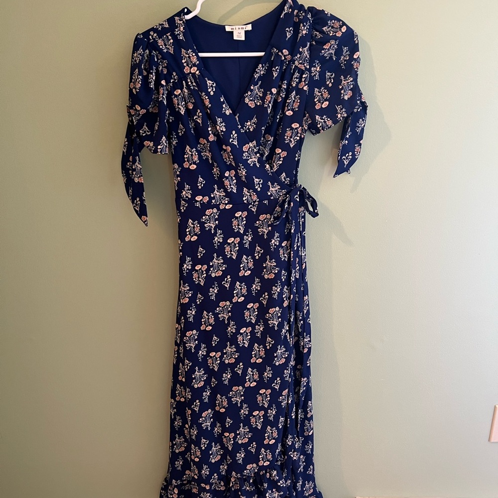 Francesca's Miami Blue Khloe Floral Hi Low Wrap Dress M